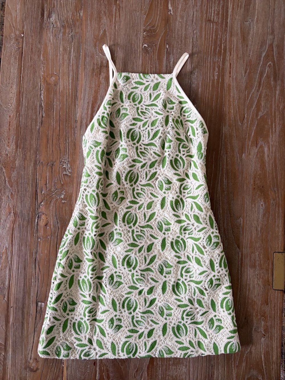 NWT Green Crochet Lace Overlay Halter Dress size 4